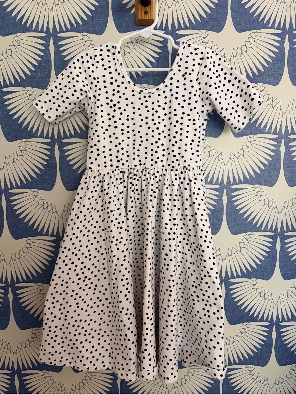 Girls' White Polka Dot Casual Dress with Black Spots